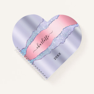 Violet blush pink agate marble name girl notebook