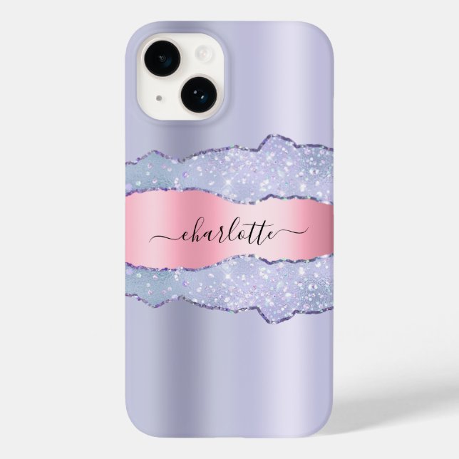 Violet blush pink agate marble name script Case-Mate iPhone case (Back)