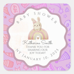 VIOLET bunny pastel party babyshower  Square Sticker