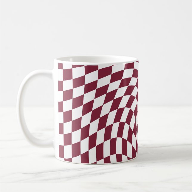 Violet Burgundy Wedding Collection Check Chequered Coffee Mug (Left)