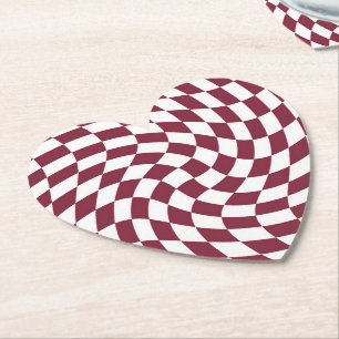 Violet Burgundy Wedding Collection Check Chequered Paper Coaster