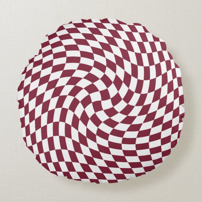 Violet Burgundy Wedding Collection Check Chequered Round Cushion (Front)