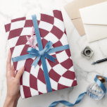 Violet Burgundy Wedding Collection Check Chequered Wrapping Paper<br><div class="desc">Modern bohemian dark burgundy red colour theme bridal wedding party products. Evergreen retro trendy warped checks design,  warped chequered paper plates in beautiful elegant and chic dark burgundy red and white colour.</div>