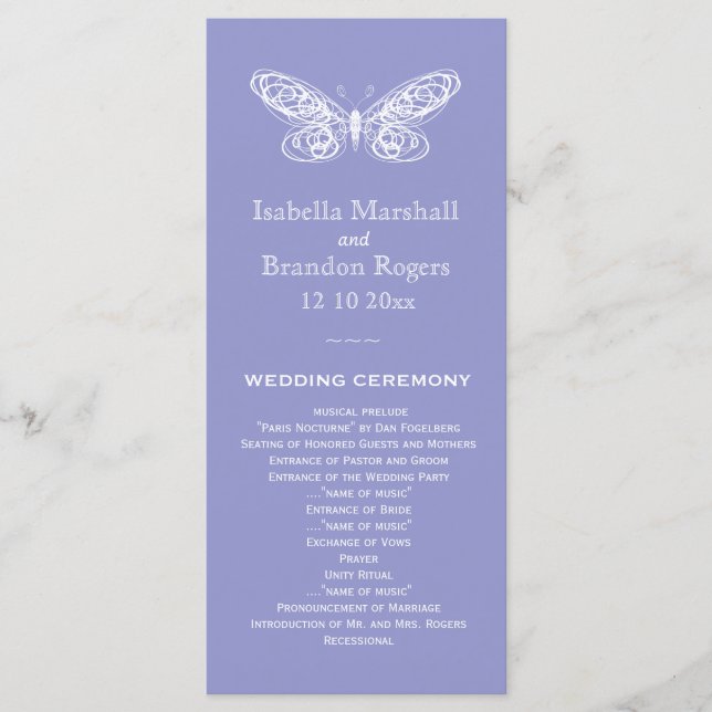 Violet Butterfly Wedding Program Programme (Front)