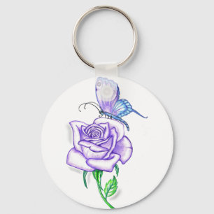 Violet Butterfly with Rose Key Ring