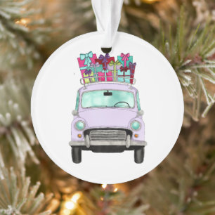 Violet Car with Christmas Gifts  Ornament