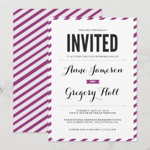 Violet Carnival Stripes Modern Wedding Invitation