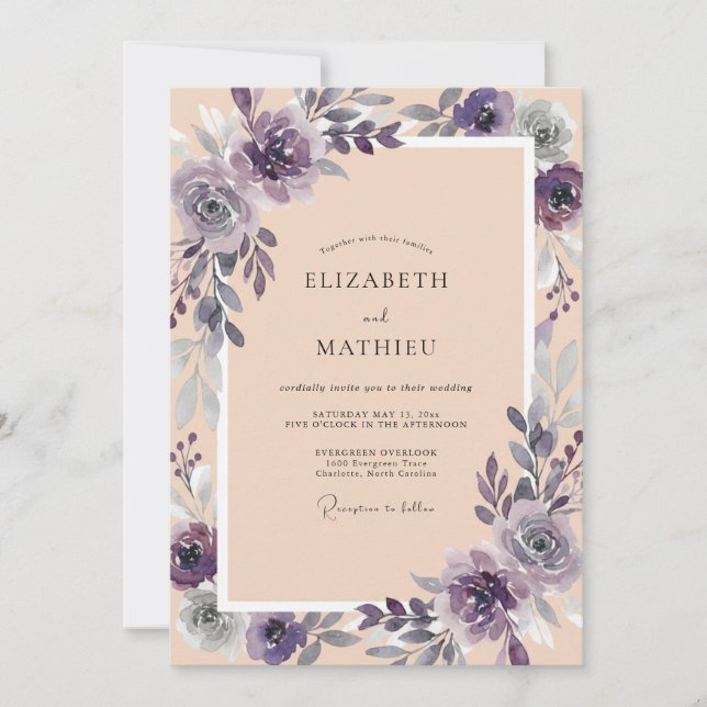 Violet Champagne Foliage Eucalyptus Wedding Invitation (Front)