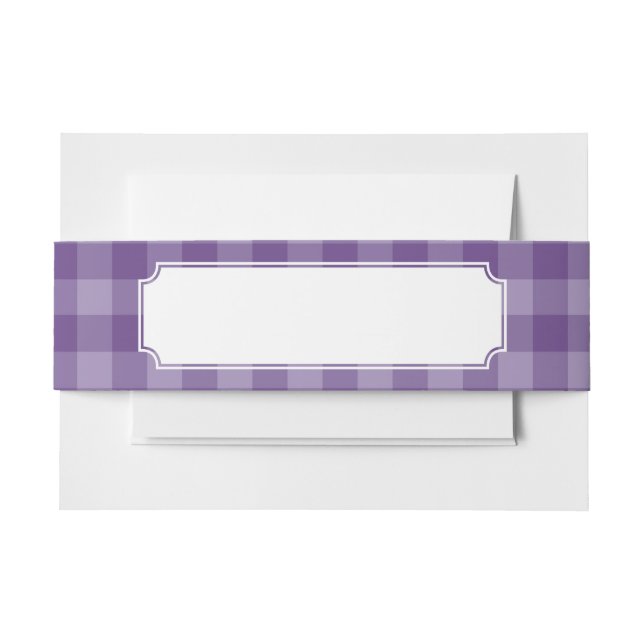 Violet chequered background invitation belly band (Front Example)