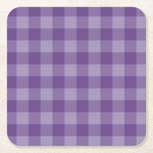 Violet chequered background square paper coaster (Front)