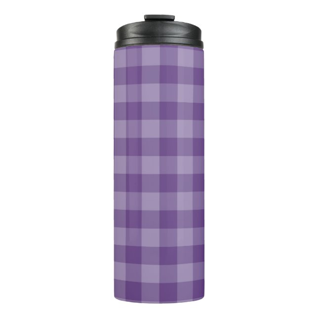 Violet chequered background thermal tumbler (Front)