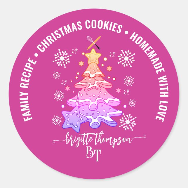 Violet Christmas Tree Cookie Baking Crew Snowflake Classic Round Sticker (Front)