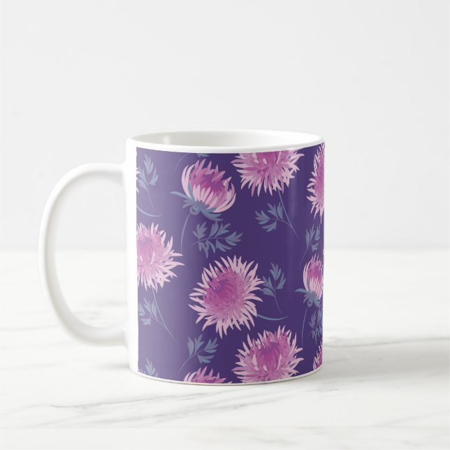 Violet Chrysanthemum Flower Vintage Pattern Coffee Mug (Left)