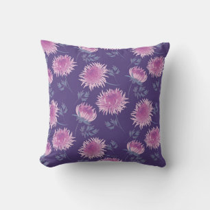 Violet Chrysanthemum Flower Vintage Pattern Cushion