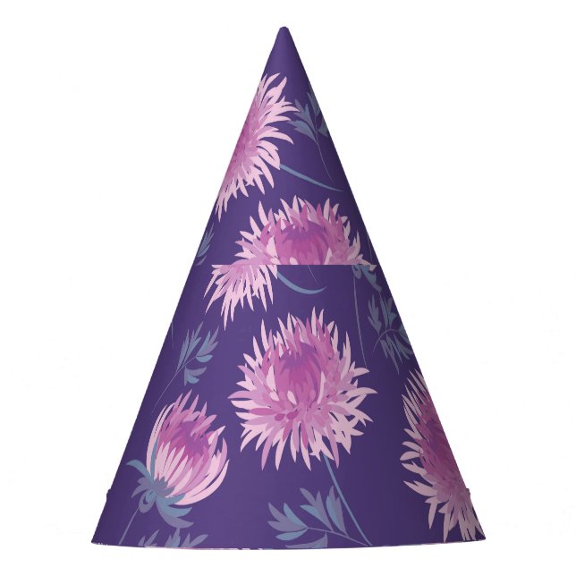 Violet Chrysanthemum Flower Vintage Pattern Party Hat (Front)