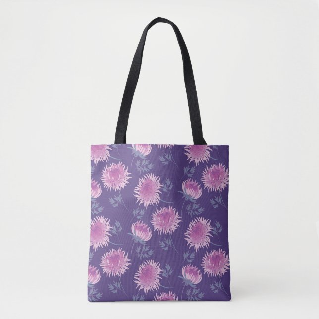Violet Chrysanthemum Flower Vintage Pattern Tote Bag (Front)