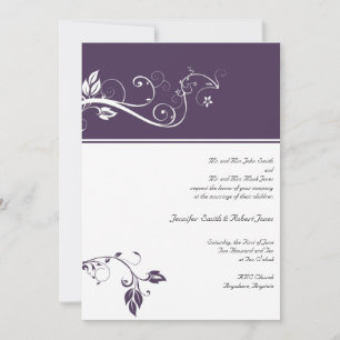 Violet Colour Band Vine Scroll Wedding Invitation