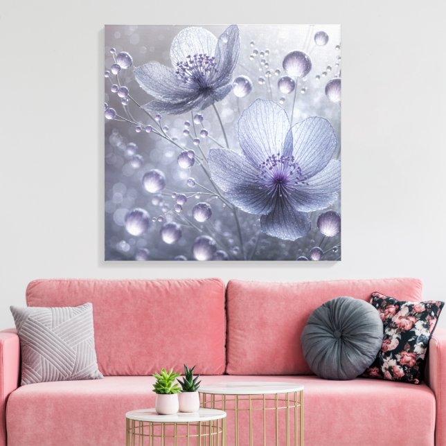 Violet Cosmos and Dew Drops Canvas Print (Insitu(LivingRoom))