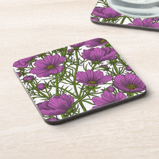 Violet cosmos flowers coaster (Left Side)