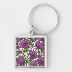 Violet cosmos flowers key ring
