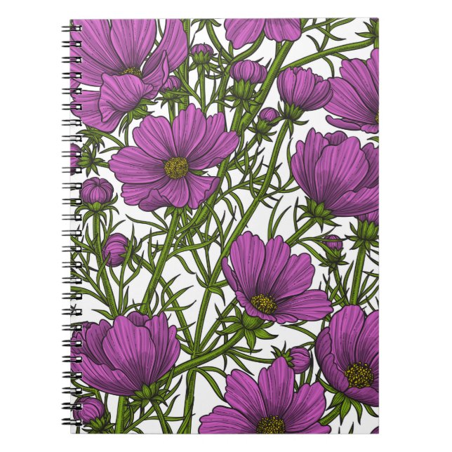 Violet cosmos flowers notebook (Front)