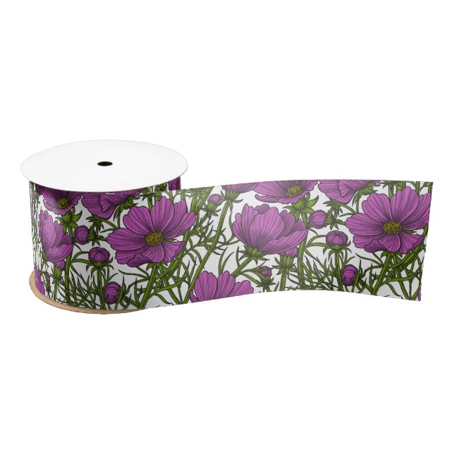 Violet cosmos flowers satin ribbon (Spool)