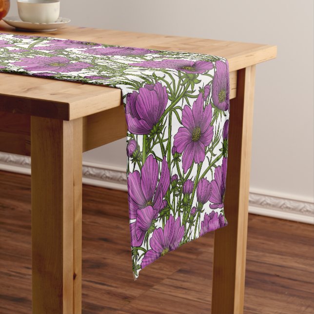 Violet cosmos flowers short table runner (In Situ)