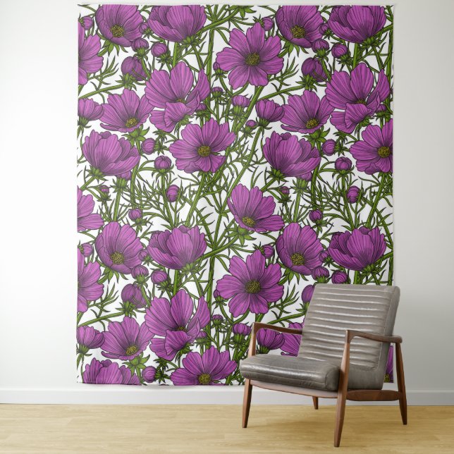 Violet cosmos flowers tapestry (In Situ)