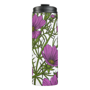 Violet cosmos flowers thermal tumbler