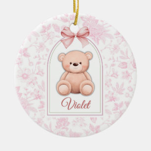 Violet   Custom Pink Teddy Bear Nursery Design  Ceramic Tree Decoration