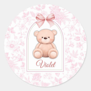 Violet   Custom Pink Teddy Bear Nursery Design  Classic Round Sticker