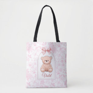 Violet   Custom Pink Teddy Bear Nursery Design  Tote Bag