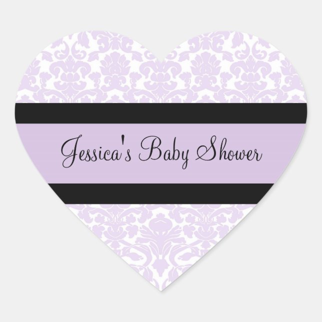 Violet Damask Baby Shower Favour Stickers (Front)