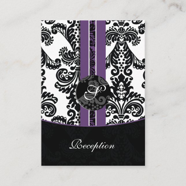 violet damask wedding Reception Cards (Front)