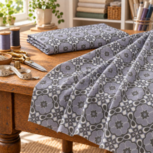 Violet Dark Blue Nouveau Deco Bali Batik Pattern Fabric
