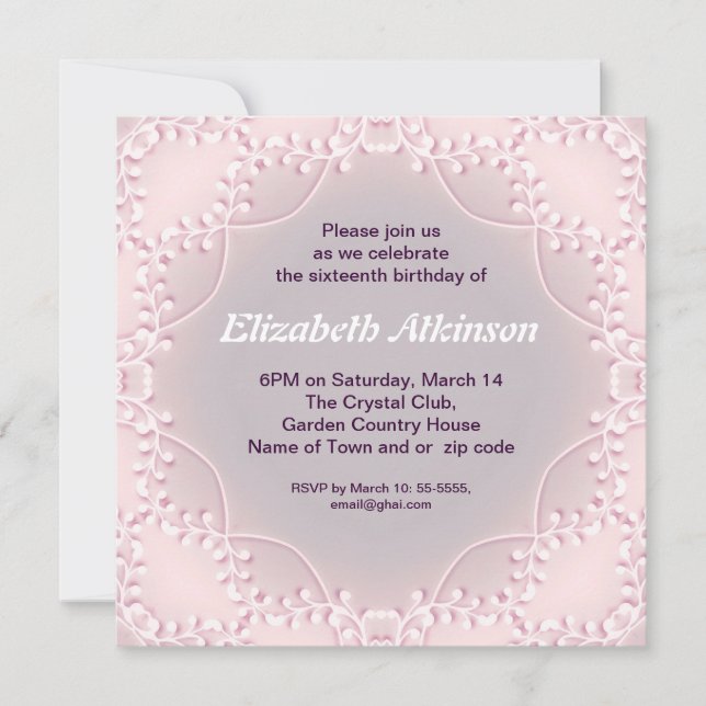 violet design elegant simple 16 birthday invite (Front)