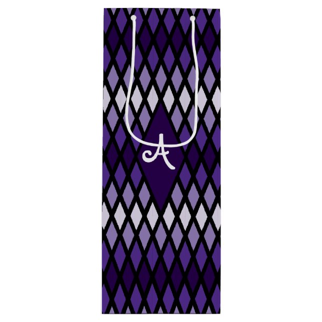 Violet Diamond Ombre Monogram Wine Gift Bag (Front)
