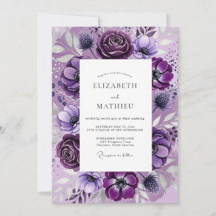 Violet Dramatic Botanical Wedding Invitation