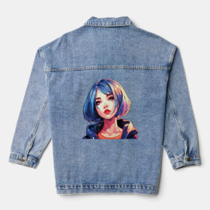 Violet Dream: Anime Girl in Stylish Attire Denim Jacket