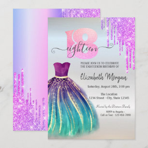 Violet Drips Dress 18th Birthday  Invitation