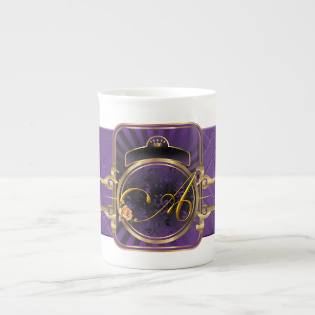 Violet Duchess “A” Letter Monogram Bone China Mug (Front)