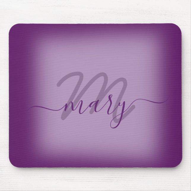 Violet Dusty Purple Minimal Name Monogram Mouse Mat (Front)