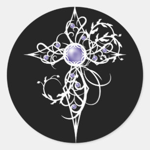 Violet Fantasy Angel Light Cross Classic Round Sticker