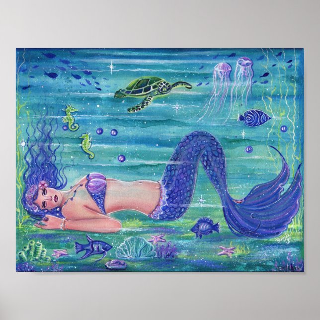 Violet fantasy mermaid poster print  Renee Lavoie (Front)