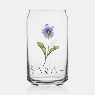 VIOLET February Birth Flower Custom Name Can Glass