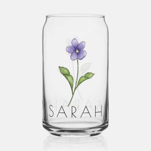 VIOLET February Birth Flower Custom Name Can Glass (Front)