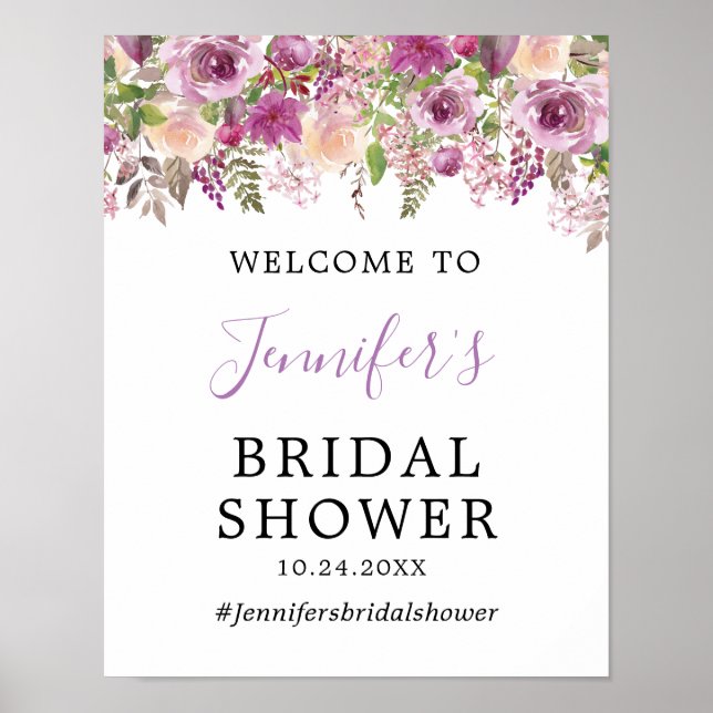 Violet Floral Bridal Shower Welcome Poster (Front)