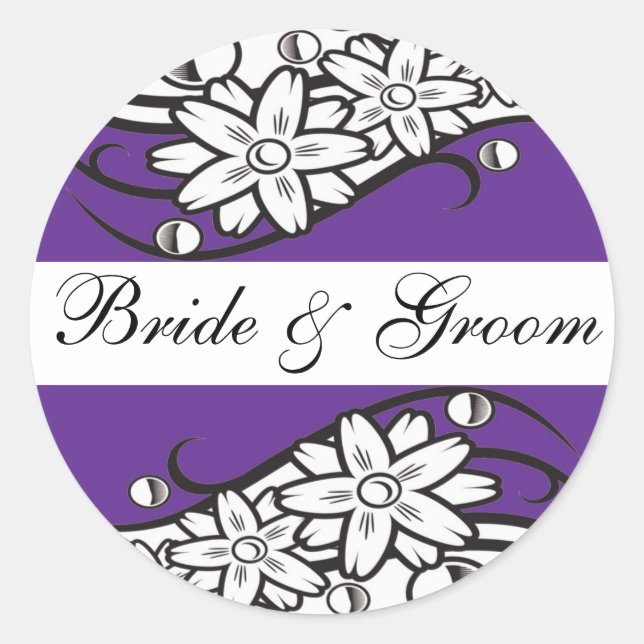 Violet Floral bride & Groom Wedding Envelope Seals (Front)