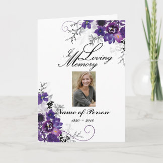 Violet Floral Flowers Funeral Program Programme