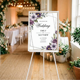 Violet Floral Framed Wedding Poster